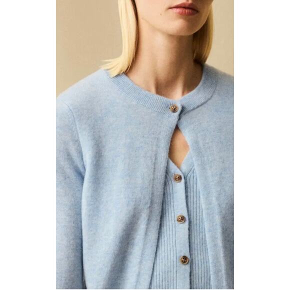 ME+EM Blue Layered Cashmere Twinset Sweater - Picture 9 of 14